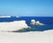 Scenery of Sarakiniko beach Milos island Cyclades Greece - white volcanic rocks