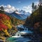 The scenery of snow-capped mountains and waterfalls, charming autumn colors, a famous tourist attraction in Latin