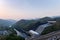 Scenery of Srinakarin dam with power plant in valley at morning