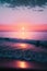 Scenery with sun setting over ocean, created using generative ai technology