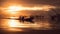 Scenery of sunrise over lake with thai traditional fishing trap at Pakpra