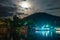 Scenery view. beautiful waterfront village in night scene have l