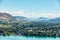 Scenery view of resort area of Kalamalka lake and Rocky mountain landscape in British Columbia, Canada