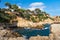 Scenery view on rocks and blue sea water in Lloret de Mar, Costa Brava, Spain