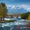 Scenery view of spring rugged mountain river on Kamchatka Peninsula