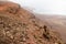 Scenery of volcanic Lanzarote - panoramic foggy view