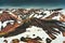 Scenery of volcanic mountain and snow covered in Blahnjukur trail on Icelandic highlands at Landmannalaugar