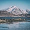 Scenery winter landscape in the Norway, wild northern nature, Lofoten Islands, Napp, Flakstad