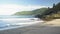 Scenery of Yanui Beach with waves and hills under blue sky at west coast.