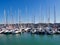 Scenery of yatchs docking at the marina in Belem district, Lisbon, Portugal.