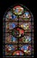 Scenes from Jesus` life, stained glass window from Saint Germain-l`Auxerrois church in Paris