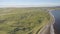 Scenic aerial birds eye panoramic irish landscape from lahinch in county clare, ireland. beautiful lahinch beach and golf course