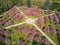 Scenic aerial drone view of famous cherry blossom garden in Park of Sceaux near Paris, France