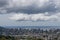 Scenic aerial Honolulu downtown vista on a rainy day, Oahu