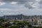 Scenic aerial Honolulu vista with the Diamond Head in the background on a rainy day, Oahu