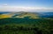 Scenic aerial overview of Shenandoah mountains and hills from above