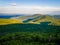Scenic aerial overview of Shenandoah mountains and hills from above