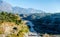 Scenic Aerial Scene - River between two mountains of himalayas, aerial view, crystal clear water