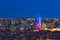 Scenic aerial view of Barcelona city skyscraper and skyline at n