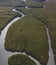 Scenic aerial view of the beautiful wetlands and glistening waters, with lush vegetation