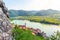 Scenic aerial view of Durnstein Village, Wachau Valley of Danube River, Austria