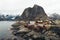 Scenic aerial view of fishing town Reine on Lofoten islands, Nor