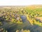 Scenic aerial view of green suburban area of Ozark, Arkansas, US