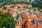 Scenic aerial view over rooftops in Cesky Krumlov, Czech Republic