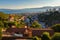 Scenic aerial view of Rijeka port city on Adriatic seacoast, beautiful cityscape in sunset light, Kvarner bay, Croatia