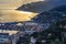 Scenic aerial view at sunset of Salerno and Amalfi coast from Arechi castle, Campania, Italy