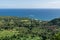 Scenic aerial vista of a small coastal village near Hana on the east side of Maui