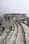 Scenic amazing picturesque view to ancient theatre of Termessos , Turkey in the low clouds