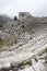 Scenic amazing picturesque view to ancient theatre of Termessos , Turkey in the low clouds