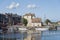 Scenic architecture of the Vieux Bassin or old port at Honfleur. Normandy, France