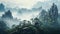 Scenic Asian-inspired Fantasy Landscape With Mountainous Vistas