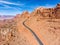 Scenic asphalt road in Grand Canyon mountains at hot summer day. Aerial view