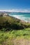 Scenic atlantic coastline in sunny blue sky in bidart, basque country, france