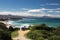 Scenic atlantic coastline in sunny blue sky in bidart, basque country, france