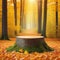 Scenic autumn forest background with stump like a minimal product podium display with copy Beautiful outdoor