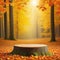 Scenic autumn forest background with stump like a minimal product podium display with copy Beautiful outdoor