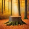 Scenic autumn forest background with stump like a minimal product podium display with copy Beautiful outdoor