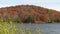 Scenic autumn landscape with a river and colourful autumn forest, sunny fall day