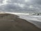 Scenic autumn sandy beach with waves and dunes in Sylt