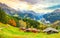 Scenic autumn view of picturesque alpine Wengen village and Lauterbrunnen Valley