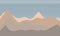 Scenic basic sea, sky, hills and mountains view. Abstract simple contemporary landscape poster in muted blue and desert beige.