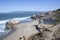 Scenic beach in San Francisco with old ruin sutro baths of historic recreation area