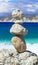 Scenic beaches of beautiful Cephalonia (Kefalonia) island - Agia Eleni with picturesque stone\\\'s pyramids. Greece