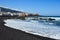 Scenic black sandy beach Jardin in Tenerife, Canary Islands