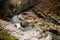 Scenic blue mountain river in Georgia. Martvili canyon. Okatse canyon