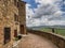 Scenic city walls in medieval town of Pienza, Tuscany